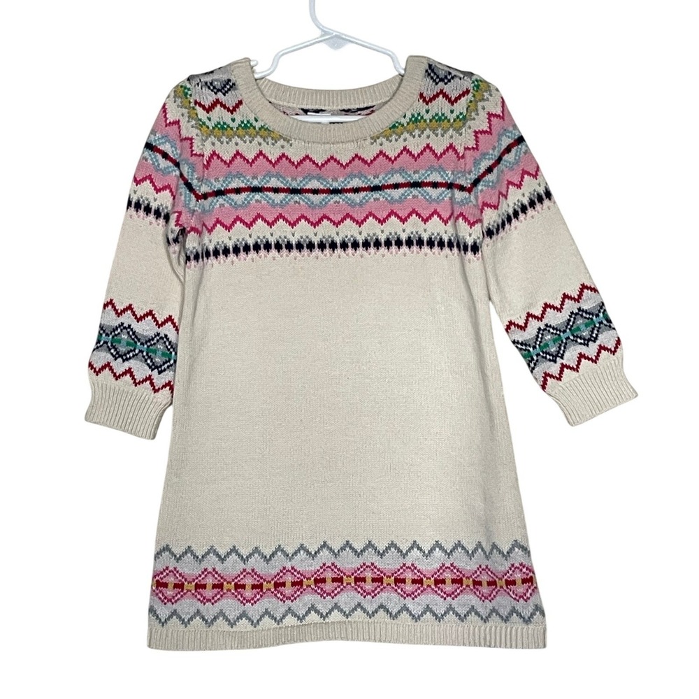 Baby‎ Gap Toddler Fair Isle Knit Sweater Dress Cream Pink 2T Fisherman Nordic